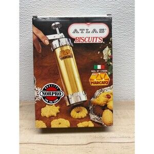 Vtg Marcato Atlas Biscuit Metal Cookie Press 4 Tips And 20 Discs Complete Set